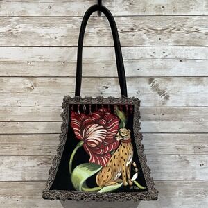 Vintage 2001 MOO ROO Charleston Black Satin Purse Hand Painted Signd Mary Norton